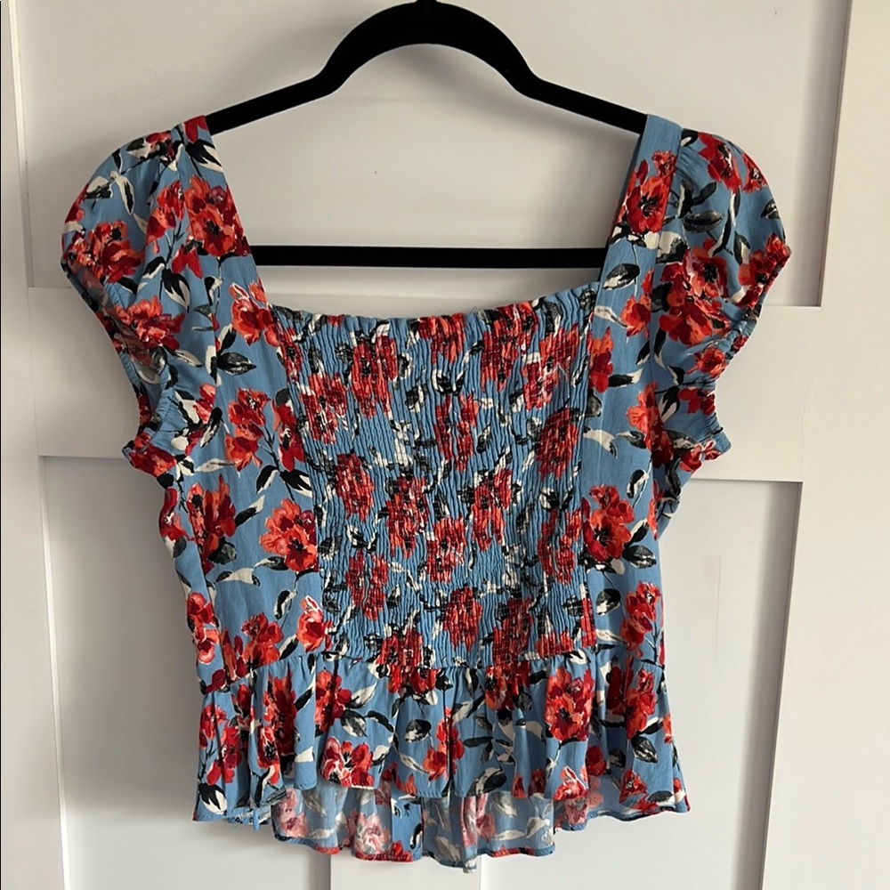 Zara Women’s Floral Blue and Red Crop Top Size Medium - Picture 6 of 6